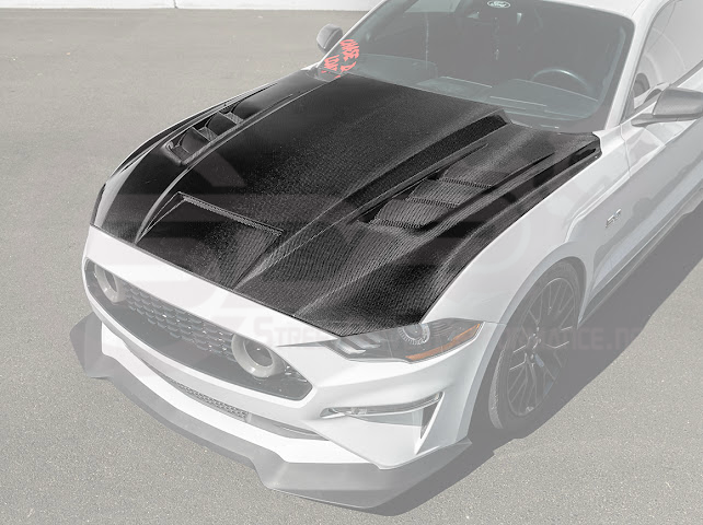2018-2023 FORD MUSTANG S550 | TERMINATOR STYLE CARBON FIBER FRONT AIR VENTED HOOD